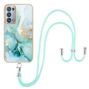 For OPPO Reno6 Pro+ 5G Electroplating Marble IMD TPU Phone Case with Lanyard(Green 003)