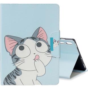 For Galaxy Tab S6 T860 Colored Drawing Pattern Horizontal Flip Leather Case with Holder & Card Slot & Wallet(Cat)
