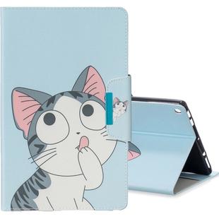 For Amazon Kindle Fire HD8 Colored Drawing Pattern Horizontal Flip Leather Case with Holder & Card Slot & Wallet(Cat)