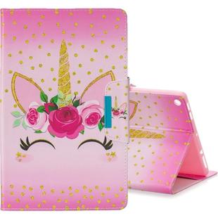 For Amazon Kindle Fire HD8 Colored Drawing Pattern Horizontal Flip Leather Case with Holder & Card Slot & Wallet(Unicorn With Flowers)