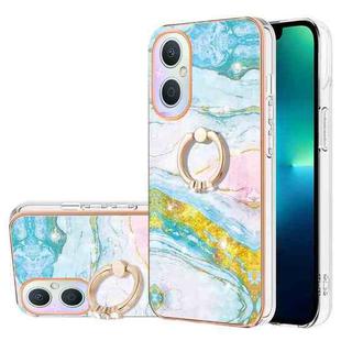 For OnePlus Nord N20 5G Electroplating Marble Pattern IMD TPU Phone Case with Ring Holder(Green 004)
