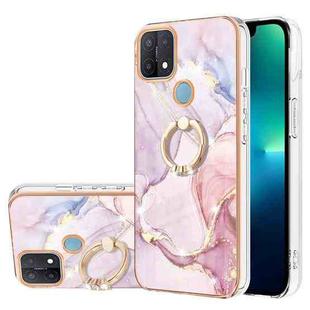 For OPPO A15 / A15s Electroplating Marble Pattern IMD TPU Phone Case with Ring Holder(Rose Gold 005)