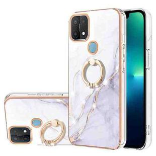 For OPPO A15 / A15s Electroplating Marble Pattern IMD TPU Phone Case with Ring Holder(White 006)