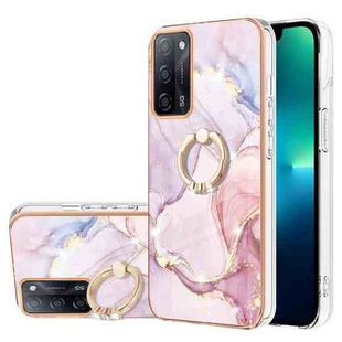 For OPPO A53s 5G / A55 5G / A54 4G / A16 / A54s Electroplating Marble Pattern IMD TPU Phone Case with Ring Holder(Rose Gold 005)