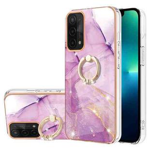 For OPPO A74 5G / A93 5G / A54 5G / A93s 5G Electroplating Marble Pattern IMD TPU Phone Case with Ring Holder(Purple 001)