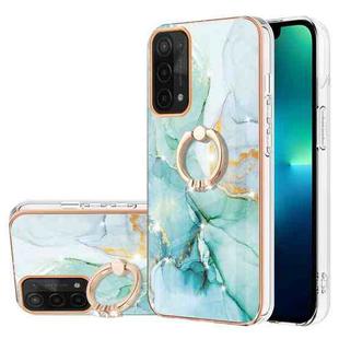 For OPPO A74 5G / A93 5G / A54 5G / A93s 5G Electroplating Marble Pattern IMD TPU Phone Case with Ring Holder(Green 003)