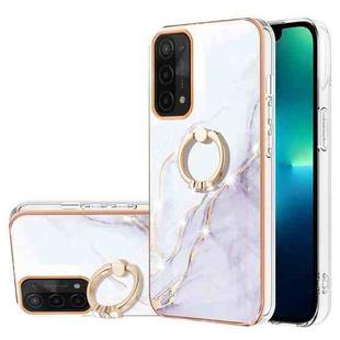 For OPPO A74 5G / A93 5G / A54 5G / A93s 5G Electroplating Marble Pattern IMD TPU Phone Case with Ring Holder(White 006)