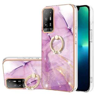 For OPPO A94 5G / A95 5G Electroplating Marble Pattern IMD TPU Phone Case with Ring Holder(Purple 001)