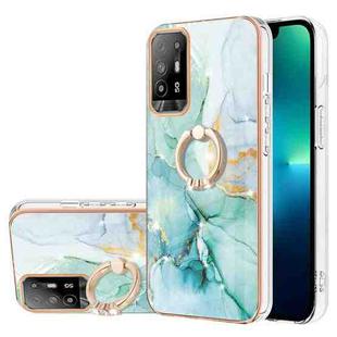 For OPPO A94 5G / A95 5G Electroplating Marble Pattern IMD TPU Phone Case with Ring Holder(Green 003)