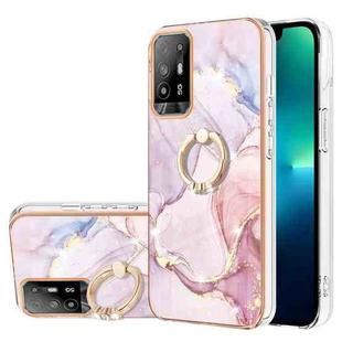 For OPPO A94 5G / A95 5G Electroplating Marble Pattern IMD TPU Phone Case with Ring Holder(Rose Gold 005)