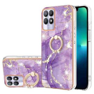 For Realme 8i Electroplating Marble Pattern IMD TPU Phone Case with Ring Holder(Purple 002)
