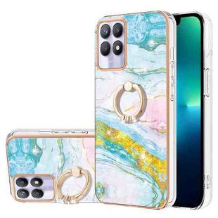 For Realme 8i Electroplating Marble Pattern IMD TPU Phone Case with Ring Holder(Green 004)