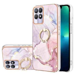 For Realme 8i Electroplating Marble Pattern IMD TPU Phone Case with Ring Holder(Rose Gold 005)