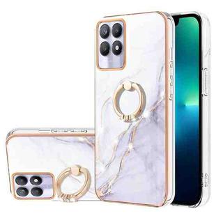 For Realme 8i Electroplating Marble Pattern IMD TPU Phone Case with Ring Holder(White 006)