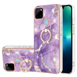 For Realme C21Y Electroplating Marble Pattern IMD TPU Phone Case with Ring Holder(Purple 002)
