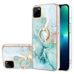 For Realme C21Y Electroplating Marble Pattern IMD TPU Phone Case with Ring Holder(Green 003)