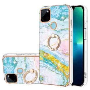 For Realme C21Y Electroplating Marble Pattern IMD TPU Phone Case with Ring Holder(Green 004)