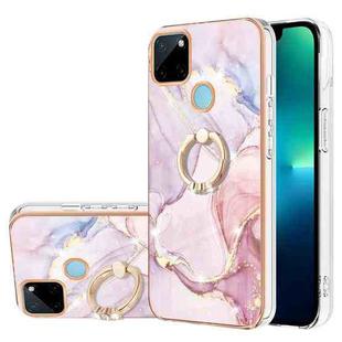 For Realme C21Y Electroplating Marble Pattern IMD TPU Phone Case with Ring Holder(Rose Gold 005)