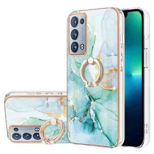 For OPPO Reno6 Pro+ 5G Electroplating Marble Pattern IMD TPU Phone Case with Ring Holder(Green 003)
