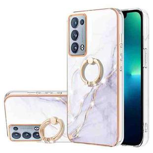 For OPPO Reno6 Pro+ 5G Electroplating Marble Pattern IMD TPU Phone Case with Ring Holder(White 006)