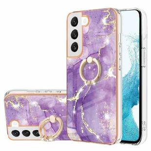 For Samsung Galaxy S22 Electroplating Marble IMD TPU Phone Case with Ring Holder(Purple 002)