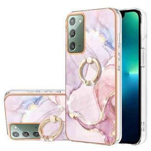 For Samsung Galaxy Note20 Electroplating Marble IMD TPU Phone Case with Ring Holder(Rose Gold 005)