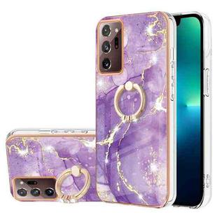 For Samsung Galaxy Note20 Ultra Electroplating Marble IMD TPU Phone Case with Ring Holder(Purple 002)