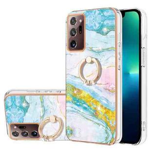 For Samsung Galaxy Note20 Ultra Electroplating Marble IMD TPU Phone Case with Ring Holder(Green 004)