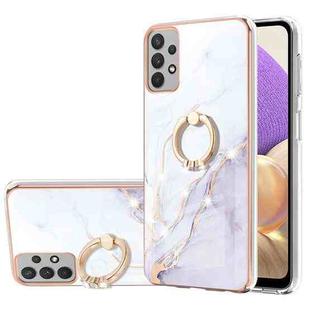 For Samsung Galaxy A33 5G Electroplating Marble IMD TPU Phone Case with Ring Holder(White 006)