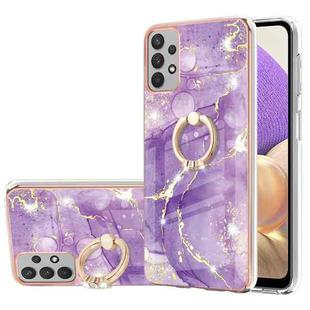 For Samsung Galaxy A73 5G Electroplating Marble IMD TPU Phone Case with Ring Holder(Purple 002)