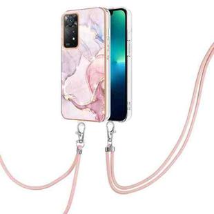 For Xiaomi Redmi Note 11S / Note 11 4G Global Electroplating Marble IMD TPU Phone Case with Lanyard(Rose Gold 005)