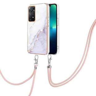 For Xiaomi Redmi Note 11S / Note 11 4G Global Electroplating Marble IMD TPU Phone Case with Lanyard(White 006)