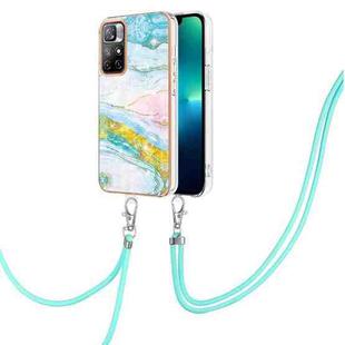 For Xiaomi Redmi Note 11 5G (China) / Note 11T 5G (India) Electroplating Marble IMD TPU Phone Case with Lanyard(Green 004)