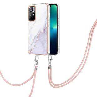 For Xiaomi Redmi Note 11 5G (China) / Note 11T 5G (India) Electroplating Marble IMD TPU Phone Case with Lanyard(White 006)