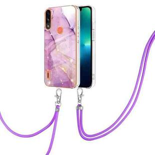 For Motorola Moto E7 Power / E7i Power Electroplating Marble IMD TPU Phone Case with Lanyard(Purple 001)