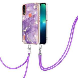 For Motorola Moto E7 Power / E7i Power Electroplating Marble IMD TPU Phone Case with Lanyard(Purple 002)