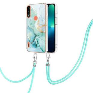 For Motorola Moto E7 Power / E7i Power Electroplating Marble IMD TPU Phone Case with Lanyard(Green 003)