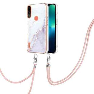 For Motorola Moto E7 Power / E7i Power Electroplating Marble IMD TPU Phone Case with Lanyard(White 006)