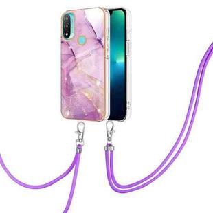 For Motorola Moto E20/E30/E40 Electroplating Marble IMD TPU Phone Case with Lanyard(Purple 001)