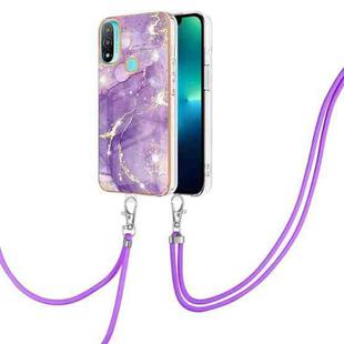 For Motorola Moto E20/E30/E40 Electroplating Marble IMD TPU Phone Case with Lanyard(Purple 002)