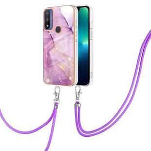 For Motorola Moto G Pure Electroplating Marble IMD TPU Phone Case with Lanyard(Purple 001)
