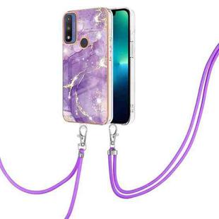 For Motorola Moto G Pure Electroplating Marble IMD TPU Phone Case with Lanyard(Purple 002)