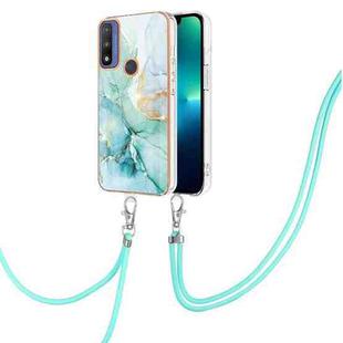 For Motorola Moto G Pure Electroplating Marble IMD TPU Phone Case with Lanyard(Green 003)