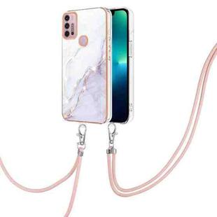 For Motorola Moto G30/G20/G10/G10 Power Electroplating Marble IMD TPU Phone Case with Lanyard(White 006)