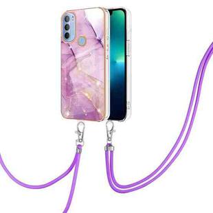 For Motorola Moto G31/G41 Electroplating Marble IMD TPU Phone Case with Lanyard(Purple 001)