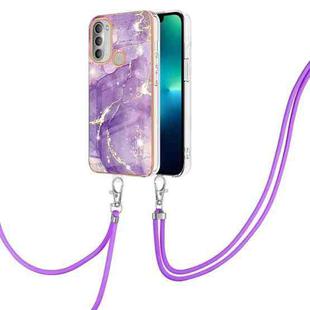 For Motorola Moto G51 5G Electroplating Marble IMD TPU Phone Case with Lanyard(Purple 002)