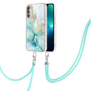 For Motorola Moto G51 5G Electroplating Marble IMD TPU Phone Case with Lanyard(Green 003)