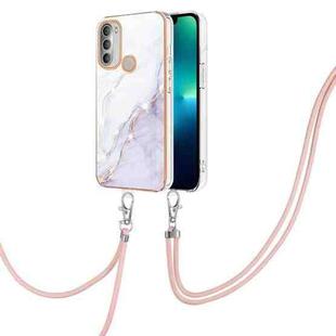 For Motorola Moto G51 5G Electroplating Marble IMD TPU Phone Case with Lanyard(White 006)