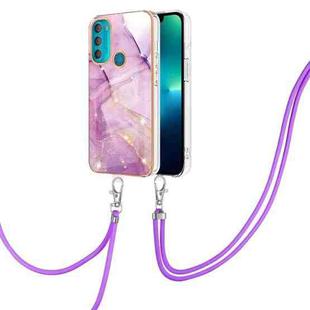 For Motorola Moto G71 5G Electroplating Marble IMD TPU Phone Case with Lanyard(Purple 001)