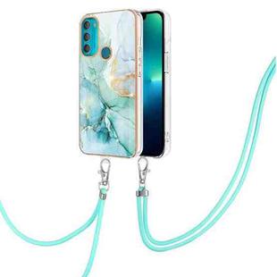 For Motorola Moto G71 5G Electroplating Marble IMD TPU Phone Case with Lanyard(Green 003)